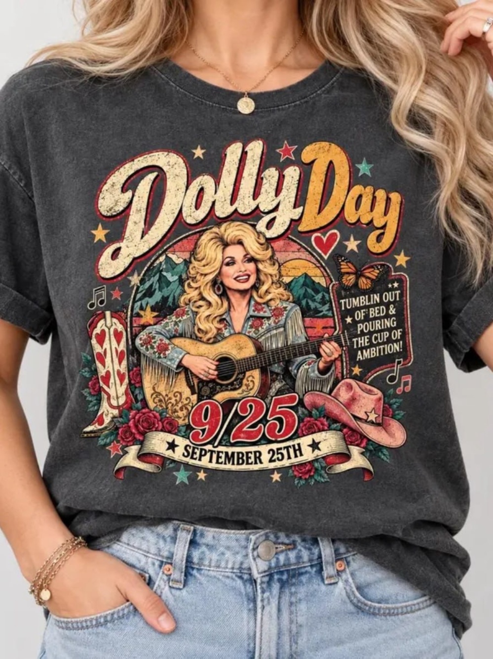 Comfort Colors Pepper Dolly Day Graphic Tee with Multicolor Print